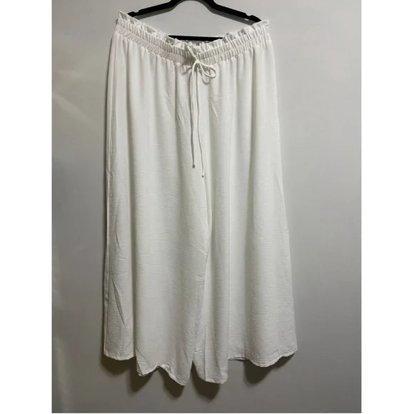 Paperbag Waist Knot Front Wide Leg Pants in White Size 2X - Picture 2 of 9
